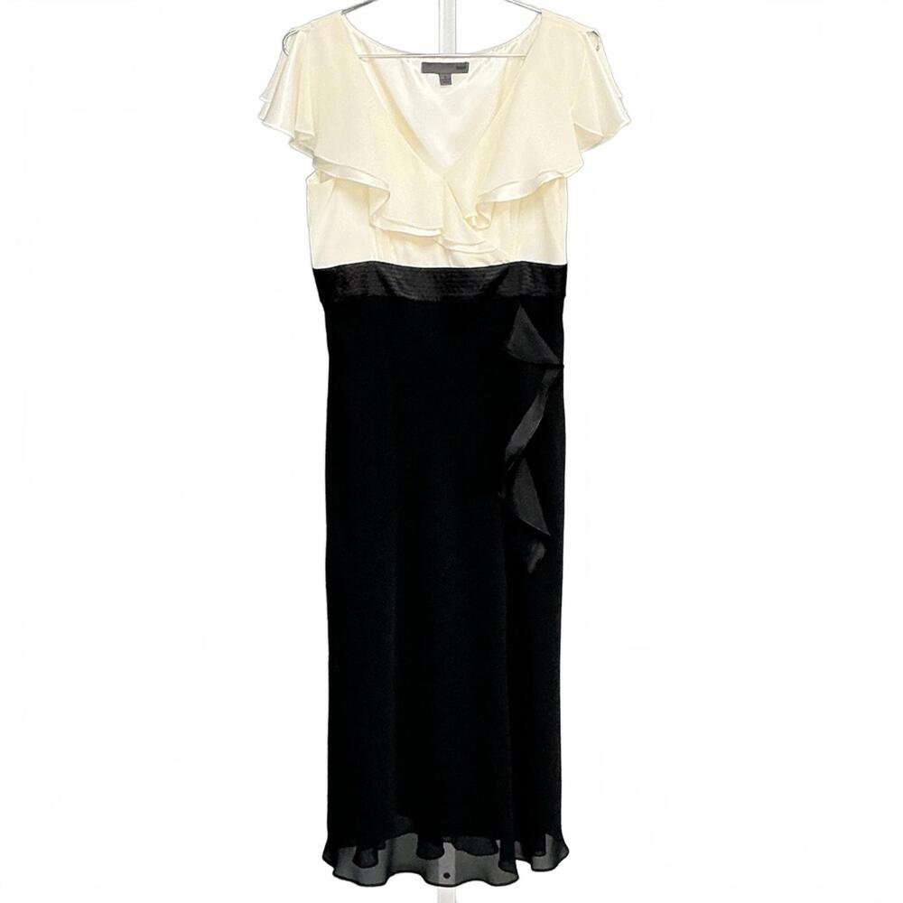 Bice Elegant Black and Cream Ruffle Dress. Occasion or Bridal dress Size 6